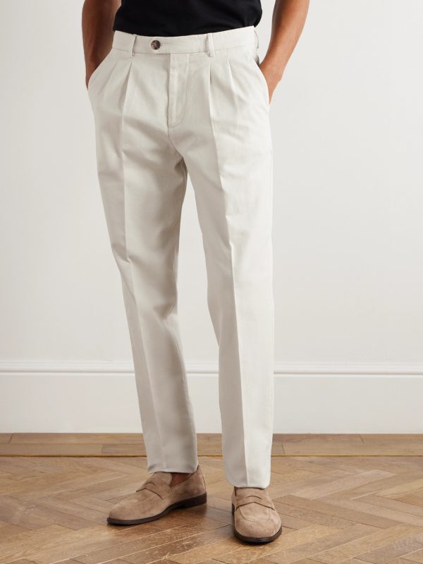 Straight-Leg Pleated Cotton Trousers - FR Straight-Leg Pleated Cotton Trousers - FR