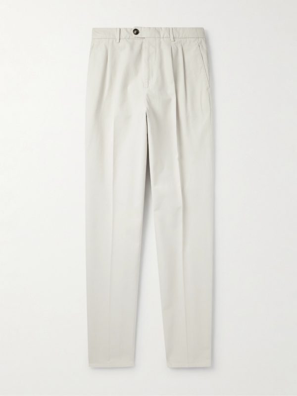 Straight-Leg Pleated Cotton Trousers Straight-Leg Pleated Cotton Trousers