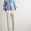Straight-Leg Pleated Cotton Trousers - OU Straight-Leg Pleated Cotton Trousers - OU