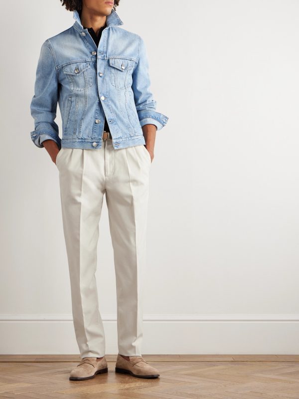 Straight-Leg Pleated Cotton Trousers - OU Straight-Leg Pleated Cotton Trousers - OU