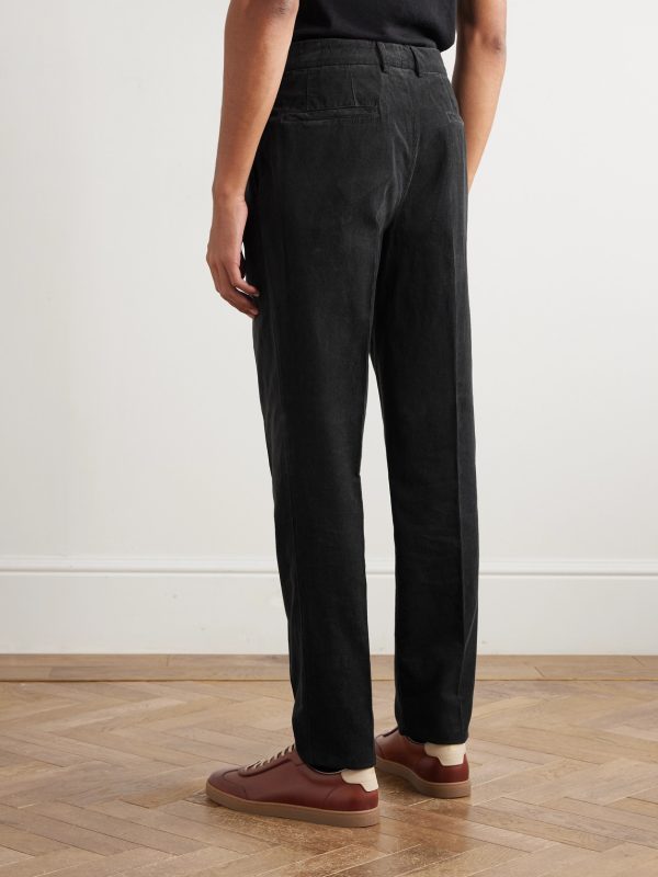 Tapered Pleated Cotton-Corduroy Trousers - BK