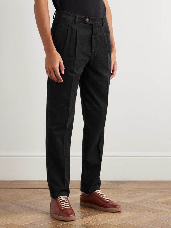 Tapered Pleated Cotton-Corduroy Trousers - FR