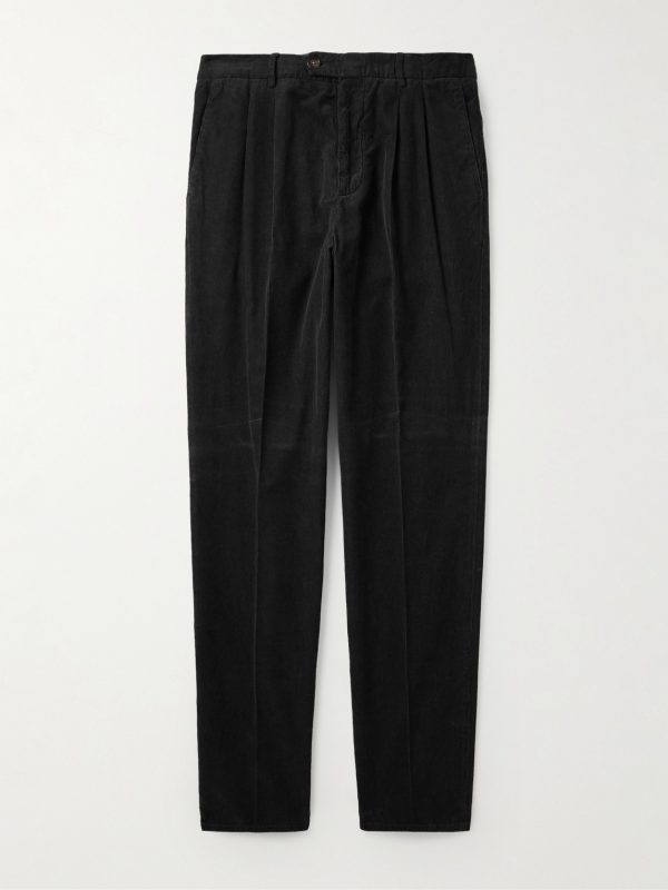 Tapered Pleated Cotton-Corduroy Trousers
