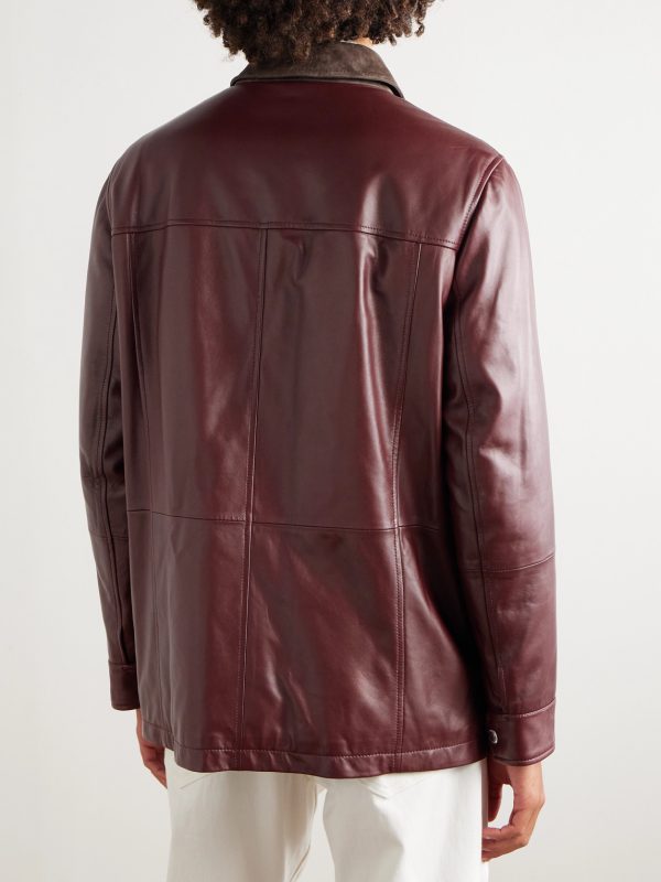 Padded Nubuck-Trimmed Leather Field Jacket - BK Padded Nubuck-Trimmed Leather Field Jacket - BK