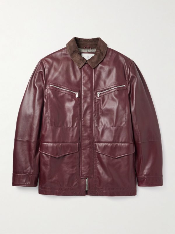 Padded Nubuck-Trimmed Leather Field Jacket Padded Nubuck-Trimmed Leather Field Jacket