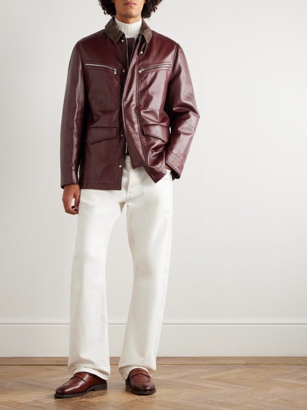 Padded Nubuck-Trimmed Leather Field Jacket - OU Padded Nubuck-Trimmed Leather Field Jacket - OU