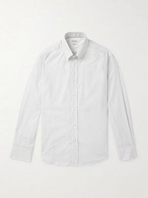 Slim-Fit Button-Down Collar Pinstriped Cotton-Poplin Shirt