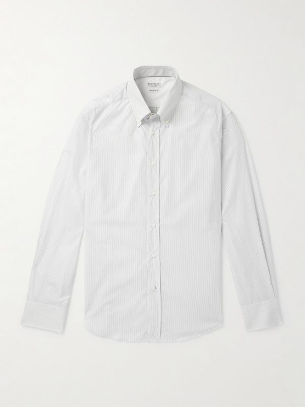 Slim-Fit Button-Down Collar Pinstriped Cotton-Poplin Shirt Slim-Fit Button-Down Collar Pinstriped Cotton-Poplin Shirt