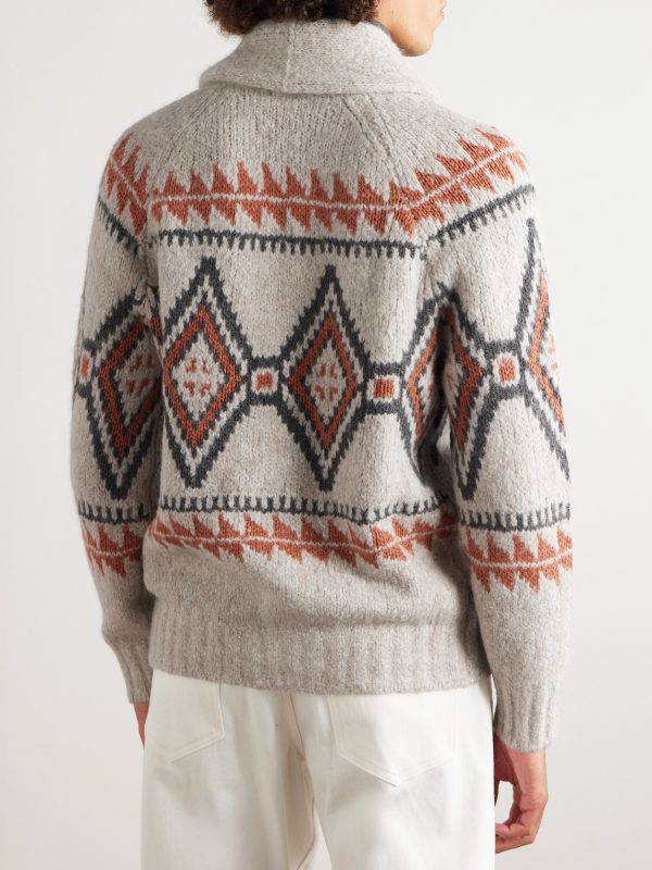 Shawl-Collar Jacquard-Knit Alpaca-Blend Cardigan - BK Shawl-Collar Jacquard-Knit Alpaca-Blend Cardigan - BK
