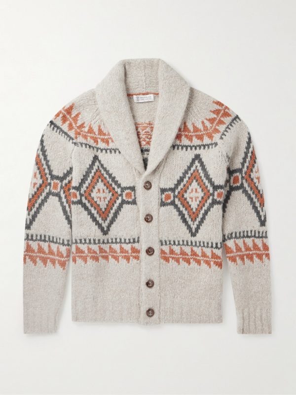 Shawl-Collar Jacquard-Knit Alpaca-Blend Cardigan Shawl-Collar Jacquard-Knit Alpaca-Blend Cardigan