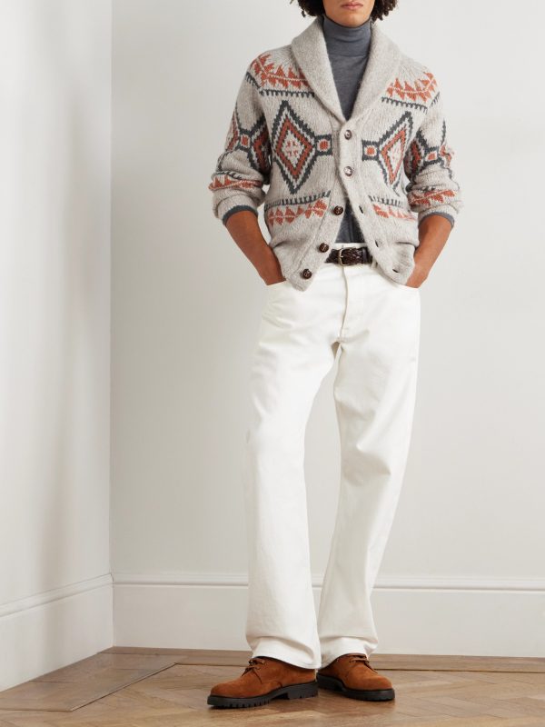 Shawl-Collar Jacquard-Knit Alpaca-Blend Cardigan - OU Shawl-Collar Jacquard-Knit Alpaca-Blend Cardigan - OU