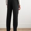 Tapered Pleated Satin-Trimmed Silk, Wool and Mohair-Blend Trousers - BK Tapered Pleated Satin-Trimmed Silk, Wool and Mohair-Blend Trousers - BK