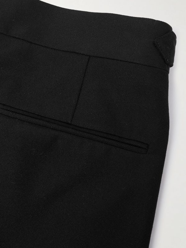 Tapered Pleated Satin-Trimmed Silk, Wool and Mohair-Blend Trousers - CU Tapered Pleated Satin-Trimmed Silk, Wool and Mohair-Blend Trousers - CU