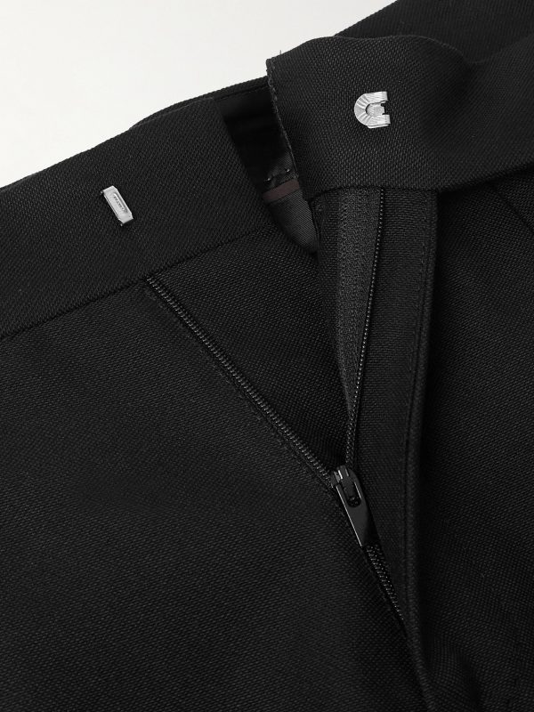 Tapered Pleated Satin-Trimmed Silk, Wool and Mohair-Blend Trousers - E1 Tapered Pleated Satin-Trimmed Silk, Wool and Mohair-Blend Trousers - E1