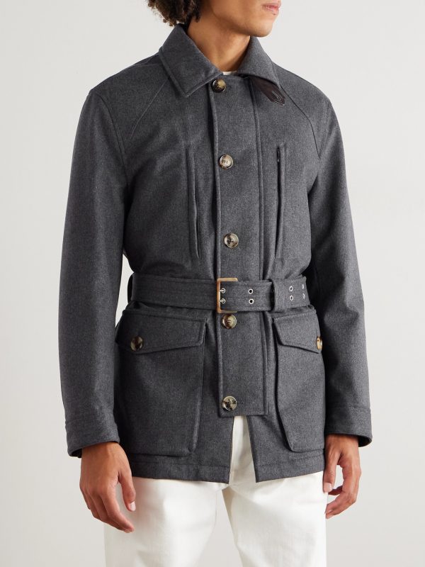 Cappotto Belted Leather-Trimmed Wool Field Jacket - FR Cappotto Belted Leather-Trimmed Wool Field Jacket - FR
