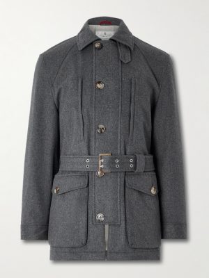 Cappotto Belted Leather-Trimmed Wool Field Jacket