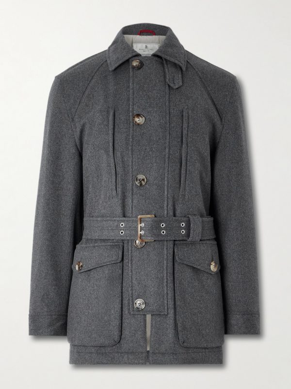 Cappotto Belted Leather-Trimmed Wool Field Jacket Cappotto Belted Leather-Trimmed Wool Field Jacket