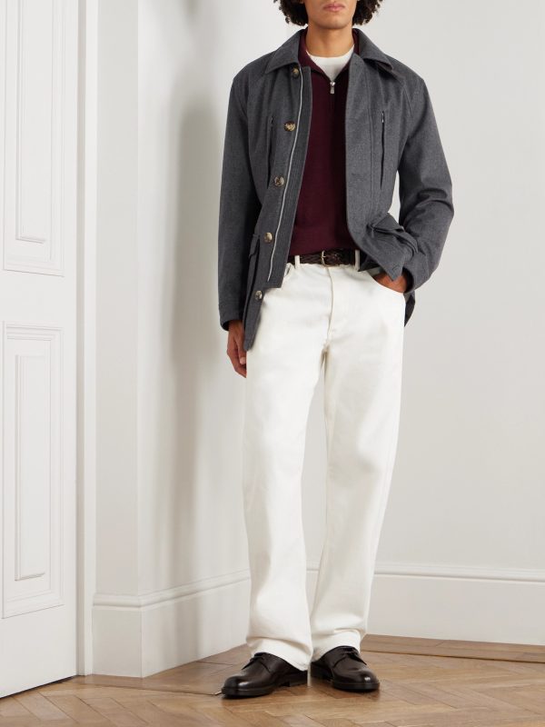 Cappotto Belted Leather-Trimmed Wool Field Jacket - OU Cappotto Belted Leather-Trimmed Wool Field Jacket - OU