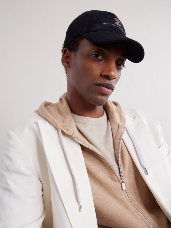 Logo-Embroidered Suede Cap - FR Logo-Embroidered Suede Cap - FR