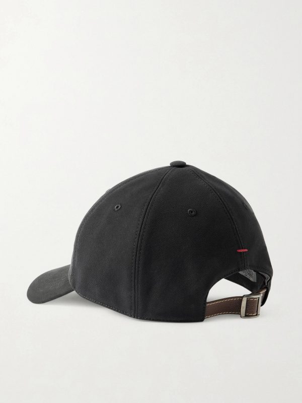 Logo-Embroidered Leather-Trimmed Cotton-Twill Baseball Cap - BK Logo-Embroidered Leather-Trimmed Cotton-Twill Baseball Cap - BK