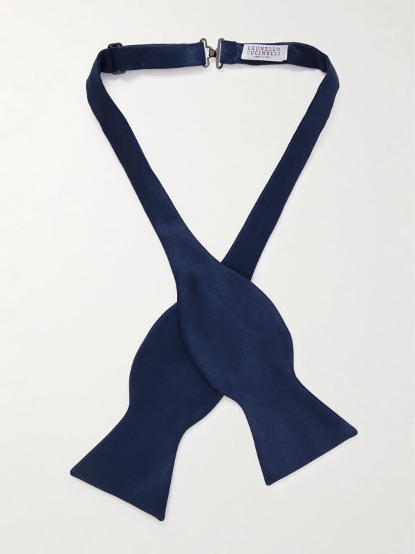 Self-Tie Duchesse Cotton and Silk-Blend Satin Bow Tie - E1
