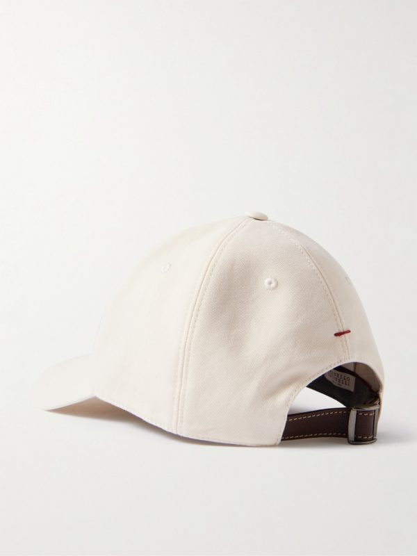 Logo-Embroidered Leather-Trimmed Cotton-Twill Baseball Cap - BK Logo-Embroidered Leather-Trimmed Cotton-Twill Baseball Cap - BK
