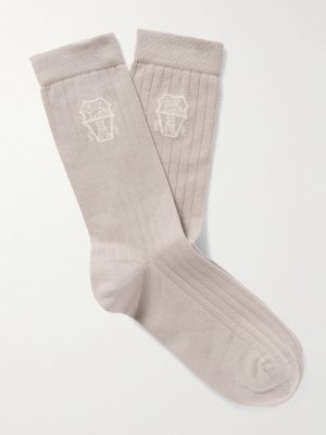 Logo-Jacquard Ribbed Cotton Socks Logo-Jacquard Ribbed Cotton Socks