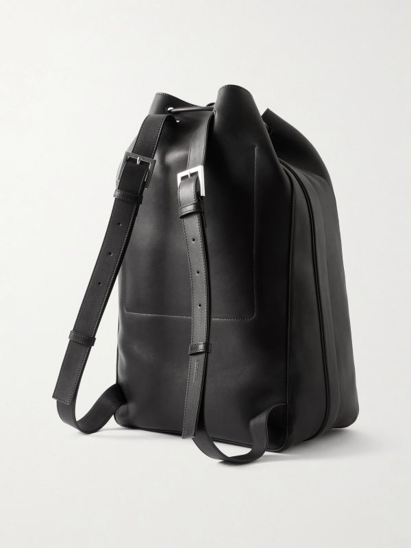 T Line Leather Drawstring Backpack - BK