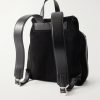 T Line Leather-Trimmed Perforated Suede Backpack - BK T Line Leather-Trimmed Perforated Suede Backpack - BK