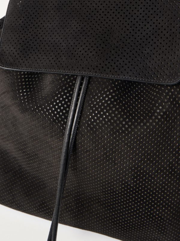 T Line Leather-Trimmed Perforated Suede Backpack - CU T Line Leather-Trimmed Perforated Suede Backpack - CU