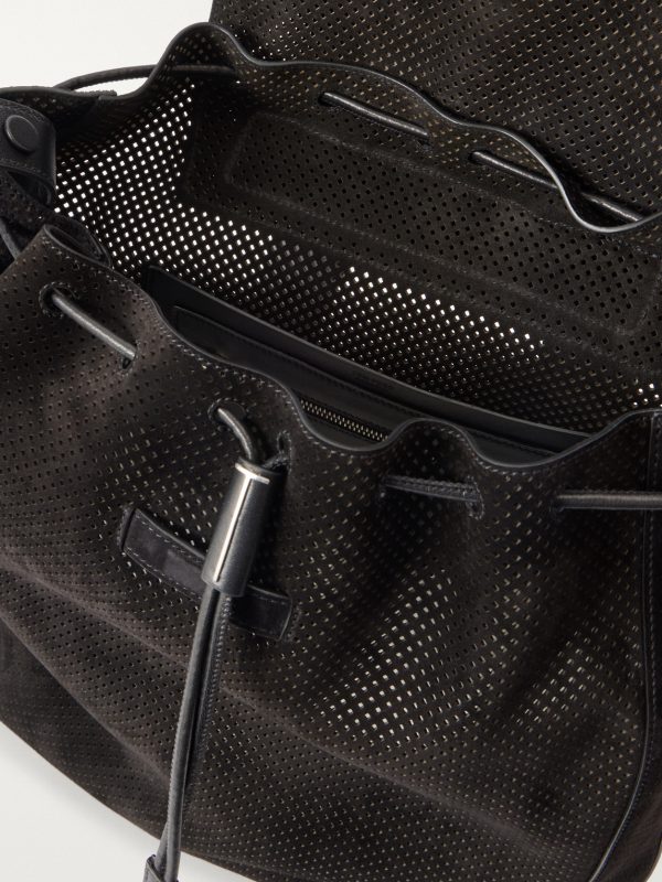 T Line Leather-Trimmed Perforated Suede Backpack - E1 T Line Leather-Trimmed Perforated Suede Backpack - E1