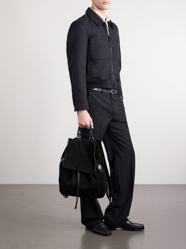 T Line Leather-Trimmed Perforated Suede Backpack - FR T Line Leather-Trimmed Perforated Suede Backpack - FR