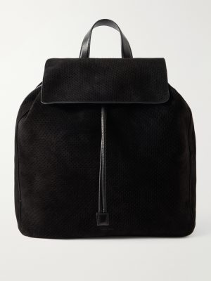 T Line Leather-Trimmed Perforated Suede Backpack T Line Leather-Trimmed Perforated Suede Backpack