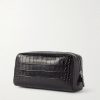 Croc-Effect Leather Wash Bag - BK