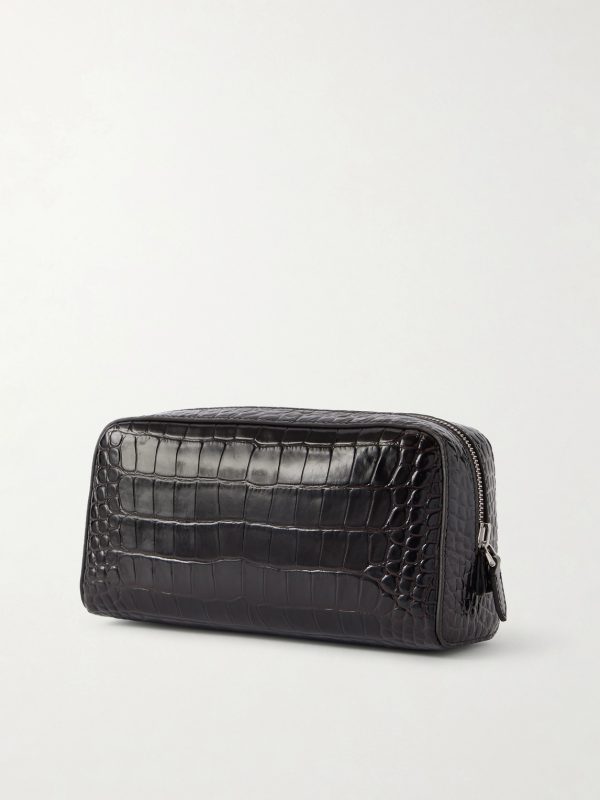 Croc-Effect Leather Wash Bag - BK