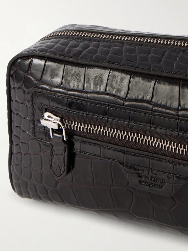 Croc-Effect Leather Wash Bag - CU
