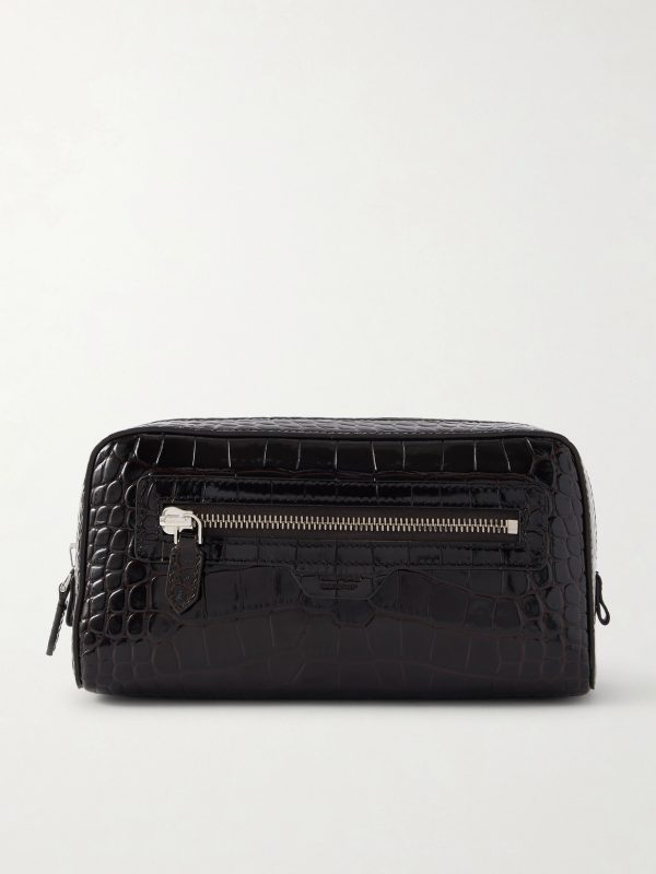 Croc-Effect Leather Wash Bag