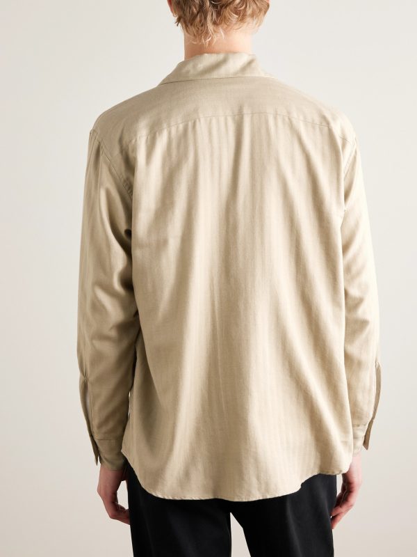 Herringbone Cotton and Cashmere-Blend Shirt - BK Herringbone Cotton and Cashmere-Blend Shirt - BK