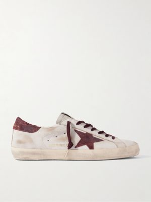 Super-Star Distressed Suede-Trimmed Leather Sneakers