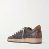 Ball Star Distressed Suede-Trimmed Leather Sneakers - BK
