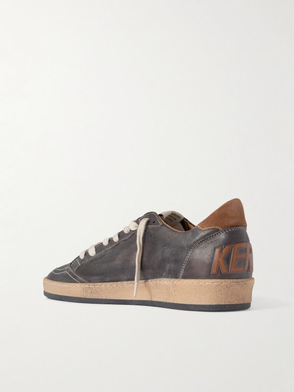Ball Star Distressed Suede-Trimmed Leather Sneakers - BK