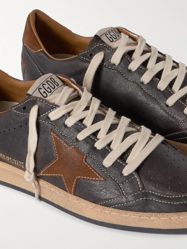 Ball Star Distressed Suede-Trimmed Leather Sneakers - CU