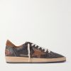 Ball Star Distressed Suede-Trimmed Leather Sneakers