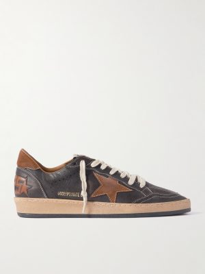 Ball Star Distressed Suede-Trimmed Leather Sneakers