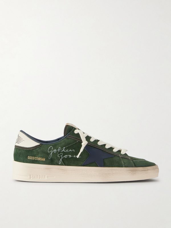 Stardan Distressed Leather-Trimmed Suede Sneakers