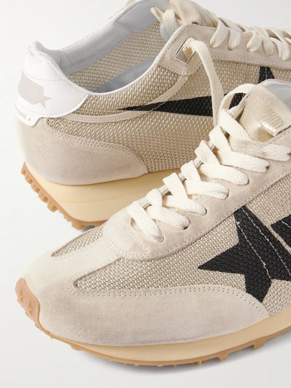 Marathon Distressed Suede-Trimmed Printed Mesh Sneakers - CU Marathon Distressed Suede-Trimmed Printed Mesh Sneakers - CU