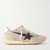 Marathon Distressed Suede-Trimmed Printed Mesh Sneakers Marathon Distressed Suede-Trimmed Printed Mesh Sneakers