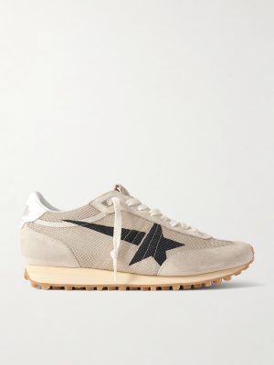 Marathon Distressed Suede-Trimmed Printed Mesh Sneakers
