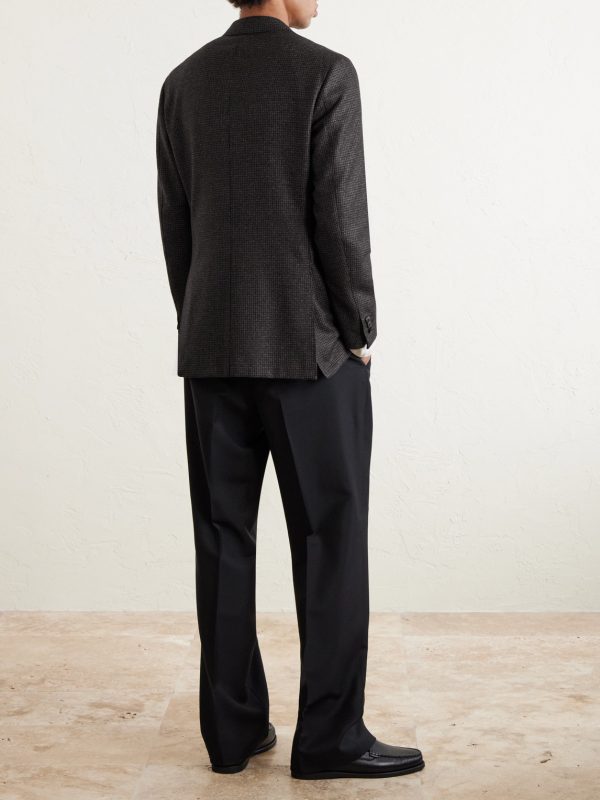 Double-Breasted Houndstooth Wool Suit Jacket - BK Double-Breasted Houndstooth Wool Suit Jacket - BK