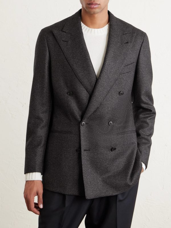 Double-Breasted Houndstooth Wool Suit Jacket - FR Double-Breasted Houndstooth Wool Suit Jacket - FR